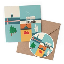 1 x Greeting Card & 10 cm Round Sticker Set - Fun Iceland Travel Map Scandinavian - Birthday Thank You Friend Lover Fan Mum Dad Kids #58745