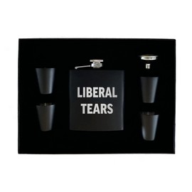 Rogue River Tactical Funny Liberal Tears Stainless Steel Hip Flask Premium Boxed Gift Set Matte Black Makes a Great Gift for Him Dad Father Conservative or Republican