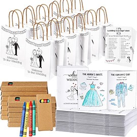 Gueevin 48 Piezas Actividades de Boda para Niños Libros para Colorear de Boda Empaquetados Individualmente Regalo de Boda Bolsas de Regalos y Hojas de Búsqueda del Tesoro para Juegos Infantiles