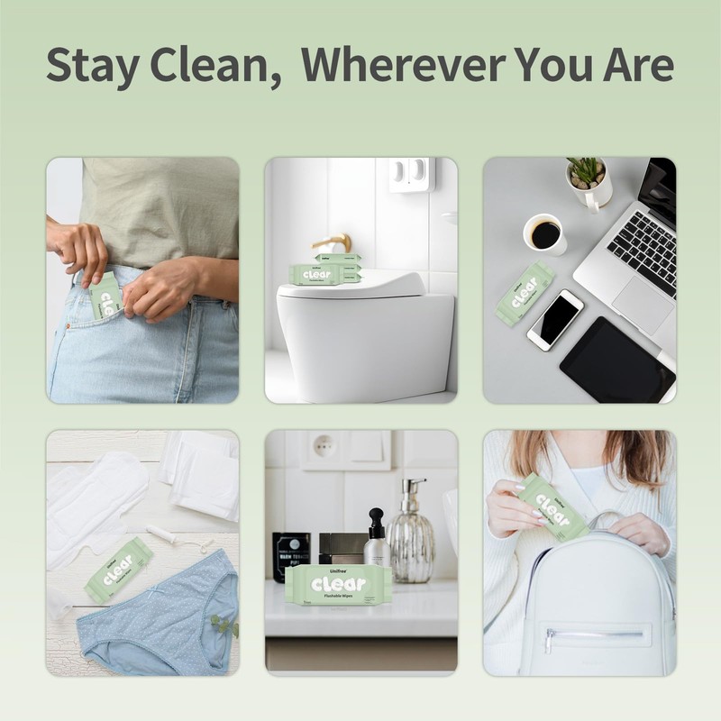 Unifree Compact Flushable Wipes, XL On-The-Go Pocket Wipes for Sensitive