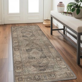GENIMO Runner Rug 3x8 Non Slip，Machine Washable Hallway Runners Low Pile Thin Rugs, Carpet Runner for Living Room Hall Entryway, Bedroom and Kitchen Runner, TAN
