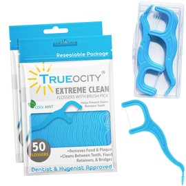 Dental Floss Picks for Adults with Brush Picks, Mint Flavor, 100 Count, 2 Travel Cases, Tooth Picks flossers for Adults that Glide on Tight Teeth for Sensitive Gums, Floss Picks for Teeth, Easy Grip
