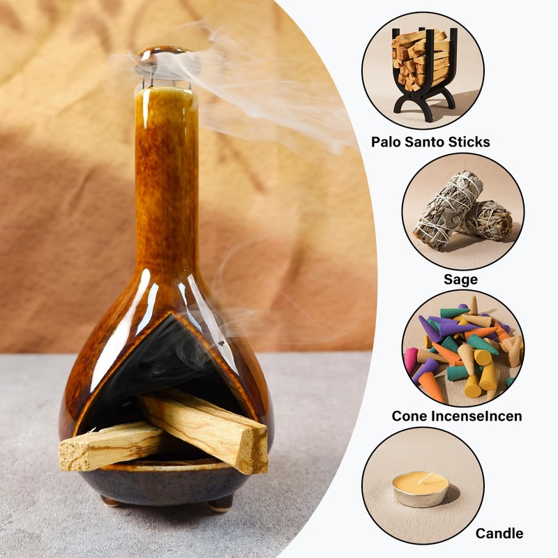 MOUGIGI Premium Ceramic Palo Santo Holder - Mini Chiminea for
