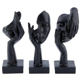 DICOSMETIC 3Pcs 3 Styles Thinker Statues Face Sculptures Decorative Black Decor Accents Set Modern Abstract Art Decor Resin Statue Ornaments for Housewarming Gifts Living Room Dining Decorations