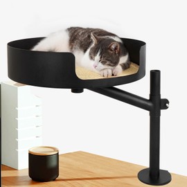 H & A Adjustable Cat Desk Bed - 360° Rotating Elevated Perch with Sisal Pad, Modern Desk-Mounted Cat Furniture for Home Office & Indoor Comfort