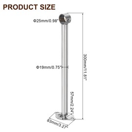 sourcing map 2 Pcs Ceiling Mount Curtain Rod Bracket, Fit 25mm/0.98" Pipe Length 300mm/11.81" Stainless Steel Curtain Rod Hooks Hangers for Walls Wardrobe Pipe Curtain Pipe, Silver