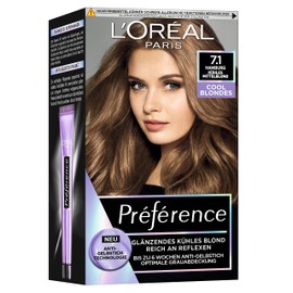 L'Oréal Paris Permanent Hair Colour, with Cool Colour Result, Set with Préférence Cool Blondes Colour and Anti Yellow Tint Care Balm, No. 7.1, Cool Medium Blonde (Hamburg), 1 Piece