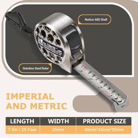 Alftek Stainless Steel Tape Measure, Laser Scale Measuring Tape, Metric/Imperial System, Retractable Hollow Tape Measure, Industrial Grade Rust and Corrosion Resistant Tape (7.5m 25mm)