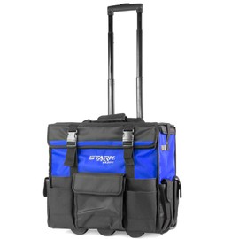 Stark 20" Rolling Wide Mouth Tool Bag Tote Telescoping Handle Tool Organizer Heavy Duty with Wheel and Divider, Blue