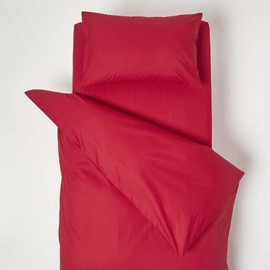 HOMESCAPES Red Cot Bed Duvet Cover Set 120 x 150cm 100% Egyptian Cotton Percale Toddler Duvet Cover with Pillowcase Hypoallergenic Easy Care Children’s Bedding 200 TC 400 Thread Count Equivalent