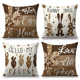 FUYUCHEN Easter Pillow Covers 18x18 Set of 4 Rabbits Bunny Easter Egg Hunt Love All Peeps Striped Bow Polka Dots Decorative Throw Pillows Spring Pillowcases for Home Farmhouse Holiday Decorations
