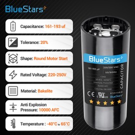 2 Packs 161-193 uf MFD 50/60 Hz 220-250 VAC Volts Round Start Capacitor by BlueStars - Universal Fit for Air Conditioners