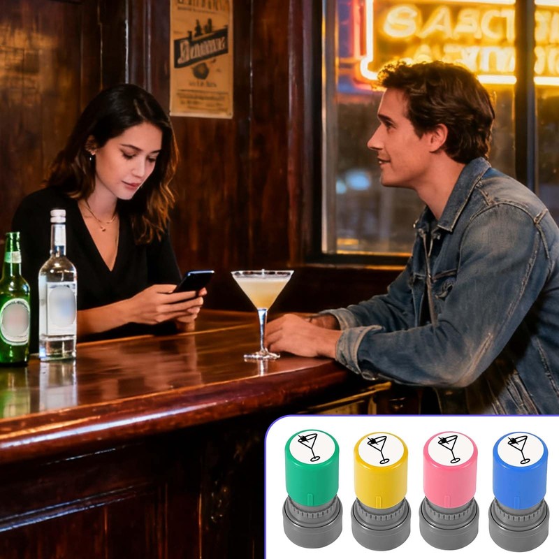 4 Pack Martini Stamp,4 Colors Premium Plastic Self Inking Rubber