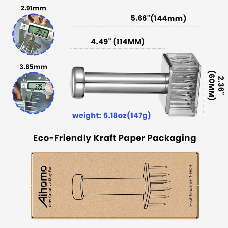 304 Stainless Steel Meat Tenderizers with 18 Sharp Needles, Solid