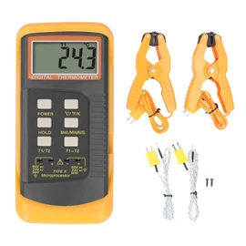 K Type Thermocouple Thermometer, -58℉ ~ 2498℉ Dual Channel Digital K Type Thermometer with 2 Thermocouple Probe Sensors & 2 Pipe Clamps, High Accuracy Thermocouple Data Logger