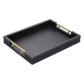 FESTWIND Black Serving Tray with Handles, Wooden Ottoman Tray for Living Room, Rectangular Coffee Table Tray, Decorative Wood Trays Home Decor for Kitchen Counter