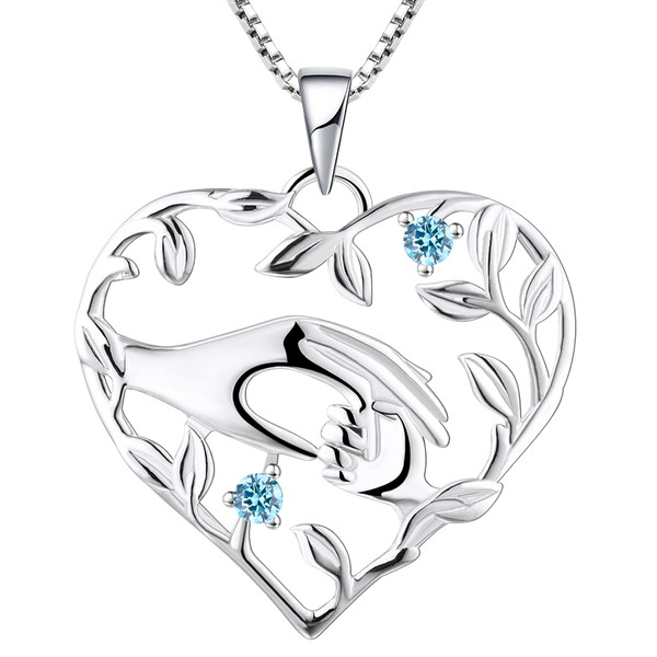 YL Heart Mother Necklace 925 Sterling Silver Mom Hand Pendant