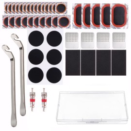Truyuety 48 Pcs Bike Puncture Repair Kit, Puncture Repair Kit Portable Strorage Box with Crowbar, Bicycle Repair Tools for Mountain, Commuter, Bikes, Motorcycle
