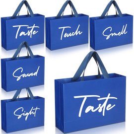 Kolldenn 5 Senses Gift Bags for Him Her with Ribbon Handles Sight Smell Touch Taste Sound Paper Gift Bags for Wedding Anniversary Party Mothers Day(Blue)