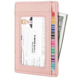 Travelambo Front Pocket Wallet Minimalist Leather Slim Wallet RFID Blocking Medium Size(VP Pink)