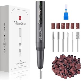 MelodySusie Professional Cordless Electric Nail Drill：PC180E Rechargeable Portable 25000RPM Nail Efile for Acrylic Gel Dip Powder Nails, 25 Speeds with Nail Drill Bits Sanding Bands Gray
