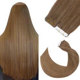 Silk-co Tape in Hair Extensions Human Hair 20inch #06 Light Brown Real Remy Hair Extension Skin Weft (20 Pcs, 50g/Set)