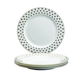 Gracie Bone China by Coastline Imports Gold Polka Dots Set of 4 Dessert/Salad Plate 8-Inch Dinnerware
