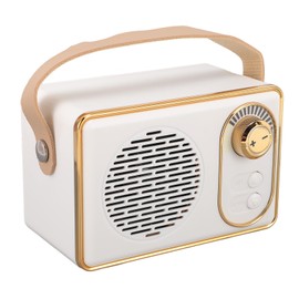 Retro BT Speaker, Tragbarer Lautsprecher mit Klassischem Design, 360° Stereo Sound, 500mAh Leder-Tragegriff, Lautsprecher für Schlafzimmer, Kinderzimmer (White)