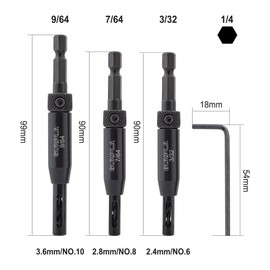 Gunpla 3-Piece HSS Hinge Drill Bit Set, Self-Centering Hole Drill, Spring Loaded Tools for Hinges, Handles, Drawers, Wooden Door, Window, Cabinet, Woodworking 3/32" 7/64" 9/16"