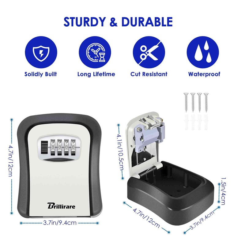 BRILLIRARE Key Lock Box, Waterproof Combination Lockbox Wall Mount 4