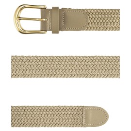 Streeze Mens/Ladies Stretch Belt ─ 30mm Wide with Gold Metal Buckle Elastic Fabric Woven Braided 11 Colours (Beige, X Large)