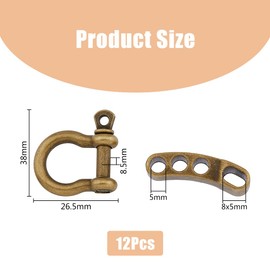 SUPERFINDINGS 12Pcs Adjustable Bow Shackles Antique Bronze D Ring Shackle Clasps with 5 Holes Paracord Bracelets Making Buckles Alloy Screw Pin Anchor Shackle Hole 5~8mm