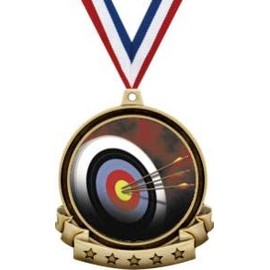 Archery Medals - 2.5" Gold Archery Board Medal Award Includes Red White and Blue Neck Ribbon, Great Archery Target Awards 10 Pack Prime