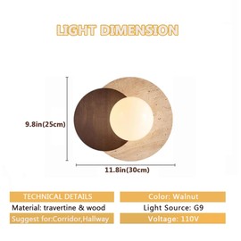 DZQWLL Marble Wall Lamp, Bathroom Vanity Light Fixtures, Wall Mount Lamp, Over Mirror, Stone Wall Sconces, Vintage Wall Light with Wood and Stone Shade, for Porch Workshop Kitchen Living Room