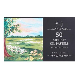 Oil Pastels Set (48 Colors) - Easy to Blend Oil Crayons for Artist w/ 2 Bonus White Sticks - Beeswax Pastel Sticks - Oil Pastel Crayons for Kids for Color Mixing, Stippling, Sgraffito, & More