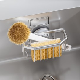 TAILI Sponge Holder with Suction Cup, Removable Sink Organiser - Silver