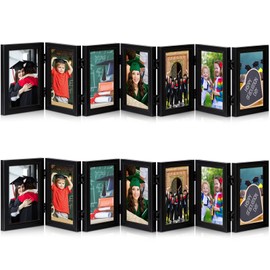 Sintuff 2 Pack 7 Folding 4x6in Hinged Picture Frame Foldable Natural Wood Photo Collage Frames Rustic Desktop with High Definition Acrylic for Mother's Day Graduation Gift Wall Decor(Black)