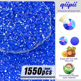 qiipii 1550PCS 5mm Royal Blue AB Resin Rhinestones Dark Blue AB Flatback Jelly Resin Stones Bulk SS20 Non-Hotfix Diamonds Gems Charms for Nails Face Eyes Makeup Tumblers Bottles DIY Crafts Decor Shoes