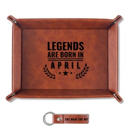 INNObeta Birthday Gifts for Men, Happy Birthday Valet Tray for Him, Male, Boyfriend, Son, Husband, Dad, Desktop Organizer PU Leather Tray - Legends are Born in April