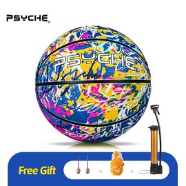 PSYCHE Original Rubber Basketball with Free Ball Pump and Needles Deep Channel Construction Streetball Made for Indoor Outdoor Basketball Games - Colour: Purple Graffiti Street, Size: #3（4-6 years old）