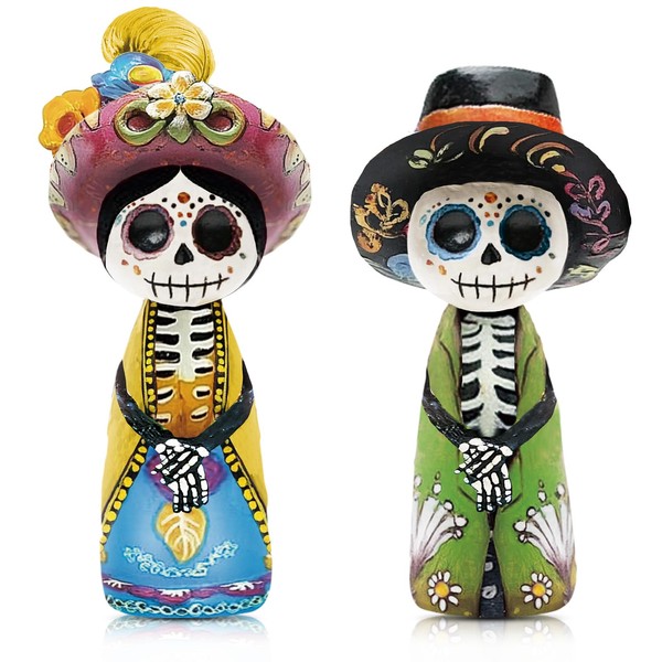 Yuntau 2 Pcs Day of The Dead Figurines Wooden Sugar