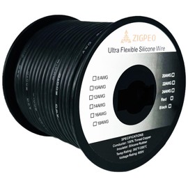ZIGPEO 16 AWG Silicone Wire 100FT Black Spool, Extra Flexible 16 Gauge Stranded Copper Wire, High Temp 392℉ 600V - RC, Automotive, Battery | Tinned Copper Conductor