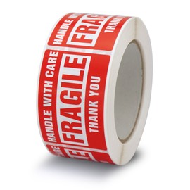 BETCKEY 10 Rolls/5000 Labels,Handle with Care Fragile Thank You, Red Warning Shipping Label Stickers (2" x 3")