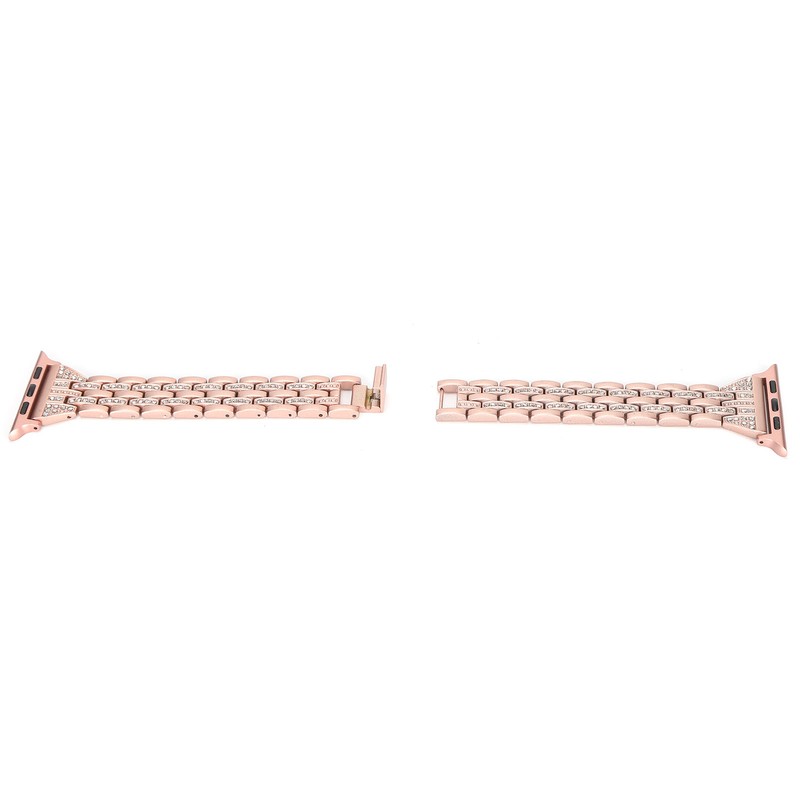 Watch Band Double Rows RhinestonesStudded Replacement Metal Strap for IOS
