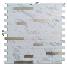 YMMXGE 10-Sheet Peel and Stick Backsplash Stone Marble Tiles, PVC Metal Wall Sticker for Kitchen 9.74 sq .ft (10, White Stone)