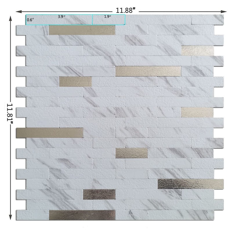 YMMXGE 10-Sheet Peel and Stick Backsplash Stone Marble Tiles, PVC