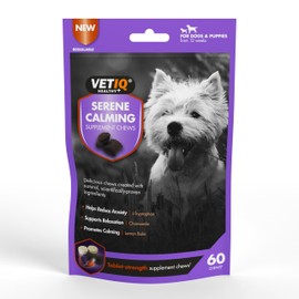 VETIQ Serene Calming Supplement Chews for Dogs and Puppies, Tablet Strength Bite-sized Chew Supplements Help Reduce Stress, Separation issues & Hyperactivity. Calms without Sedation 230 g (Pack of 1)
