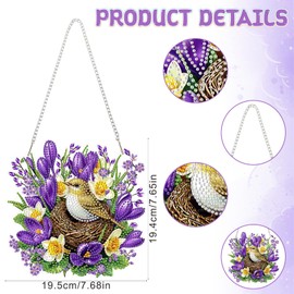 DOMROM Hanging Diamond Art Painting Kit, Special Shaped Crystal Craft Bird's Nest Diamond Painting Pendant Kit for Adults, DIY Flowers Hanging Acrylic Diamond Art Ornament Kit for Home Garden Decor