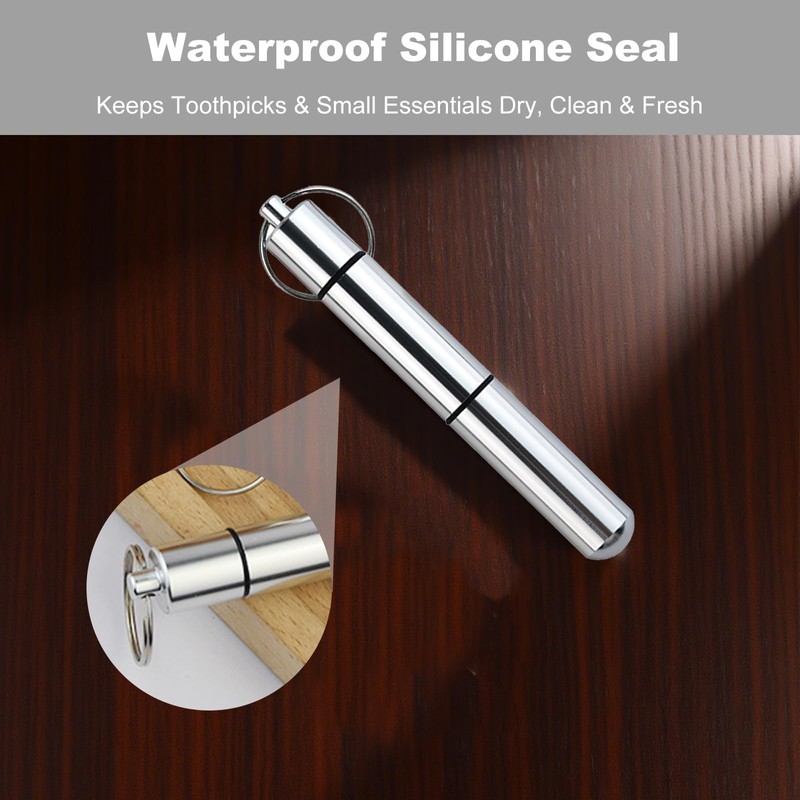 ZGGAZCA Pocket Toothpick Holder Portable Keychain Case Waterproof Aluminium Alloy