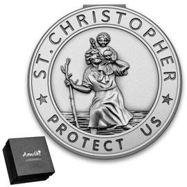Anwlki St Christopher Medal for Car Saint Christopher Visor Clip Accessories Bless Driving Safety Religious Gift for Parent, Family, Friend, Driver (1)